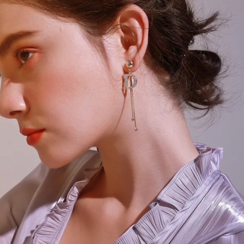 Gold Tone Crystals D Earrings - Picture 3 of 5
